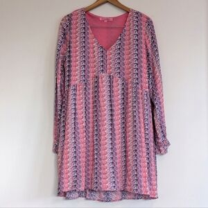 NWT Simply Southern Pink Multicolor Shell Print Long‎ Sleeve Dress Size L